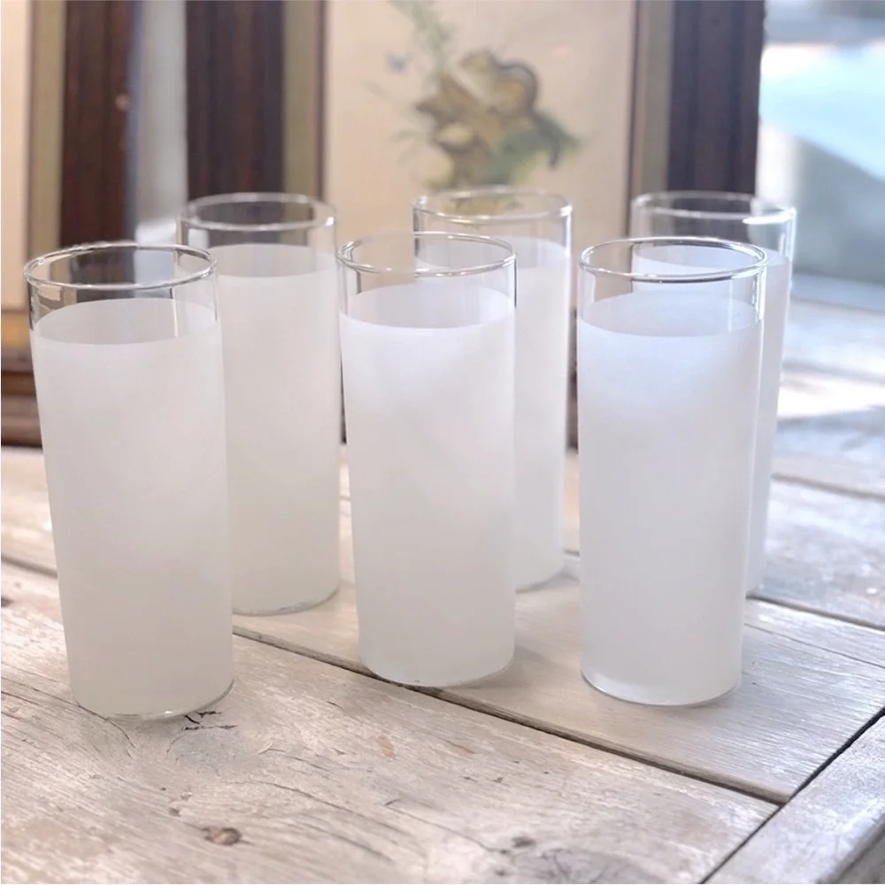6 Libbey Frosted White Tom Collins Glasses. Vintage EUC Retro MCM